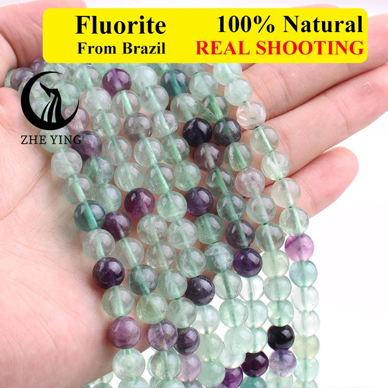 Fluorite Stone Beads Round Loose Space Beads DIY Jewelry Making