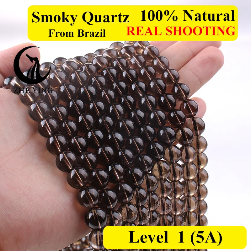 Natural Smoky Quartz Crystal Round Beads for Jewelry Making