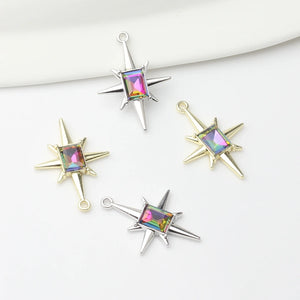 Zinc Alloy Zircon Stars Charms 10pcs DIY Jewelry Making Bulk Nickel