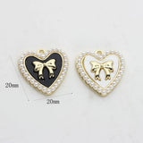 Zinc Alloy Charms Pearl Bow Heart Charms 21mm 2PCS