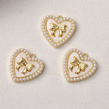Zinc Alloy Charms Pearl Bow Heart Charms 21mm 2PCS
