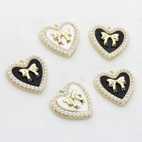 Zinc Alloy Charms Pearl Bow Heart Charms 21mm 2PCS