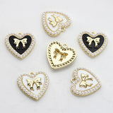 Zinc Alloy Charms Pearl Bow Heart Charms 21mm 2PCS