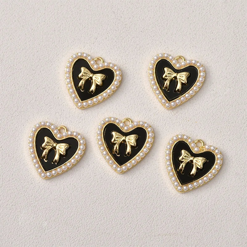Zinc Alloy Charms Pearl Bow Heart Charms 21mm 2PCS