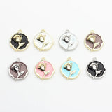 Enamel Rose Flowers Coin Charms 10pcs - DIY Jewelry Making
