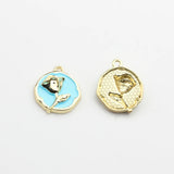 Enamel Rose Flowers Coin Charms 10pcs - DIY Jewelry Making