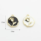 Enamel Rose Flowers Coin Charms 10pcs - DIY Jewelry Making