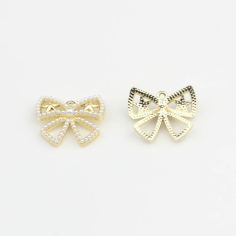 Bow-Knot Zircon Pearl Charms Pendant 6pcs/lot DIY Necklace Jewelry Making