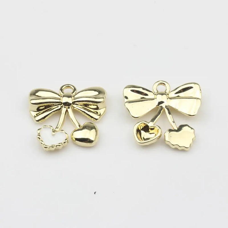 10pcs Zinc Alloy Bowknot Heart Cherry Enamel Charms for DIY Necklace Jewelry