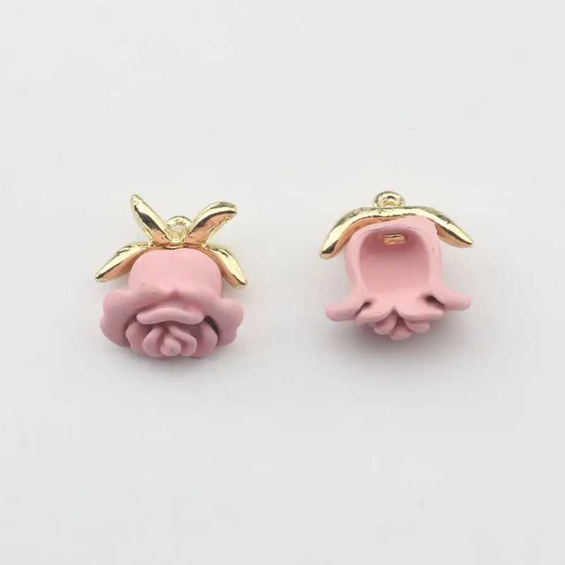 10pcs Zinc Alloy Spray Lacquer Rose Flower Charms DIY Necklace Making