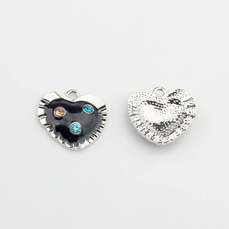 Enamel Heart Zircon Charms Pendant 6pcs/lot DIY Necklace Jewelry Making