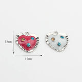 Enamel Heart Zircon Charms Pendant 6pcs/lot DIY Necklace Jewelry Making
