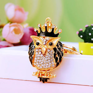 Crystal King Owl Keychain Car Accessories Key Rings Women Keychains