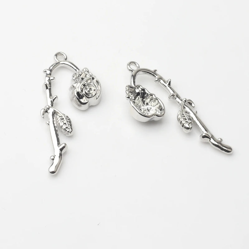 10PCS Zinc Alloy Wilted Rose Flower Charms for Necklace Jewelry Making