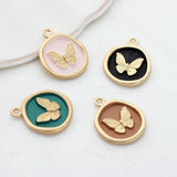 6pcs Butterfly Round Coin Charms for DIY Jewelry Making