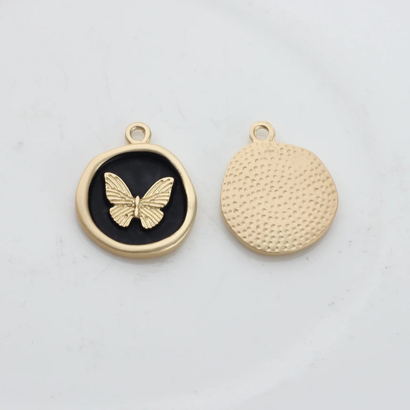 6pcs Butterfly Round Coin Charms for DIY Jewelry Making