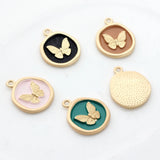 6pcs Butterfly Round Coin Charms for DIY Jewelry Making
