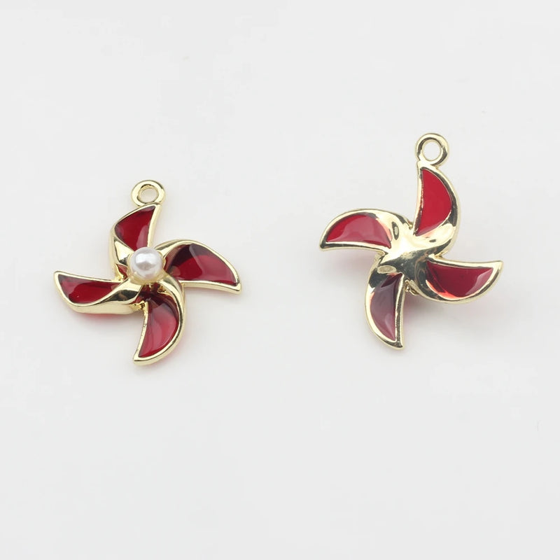 Enamel Pinwheel Flower Charms Pendant 10pcs/lot DIY Jewelry Making