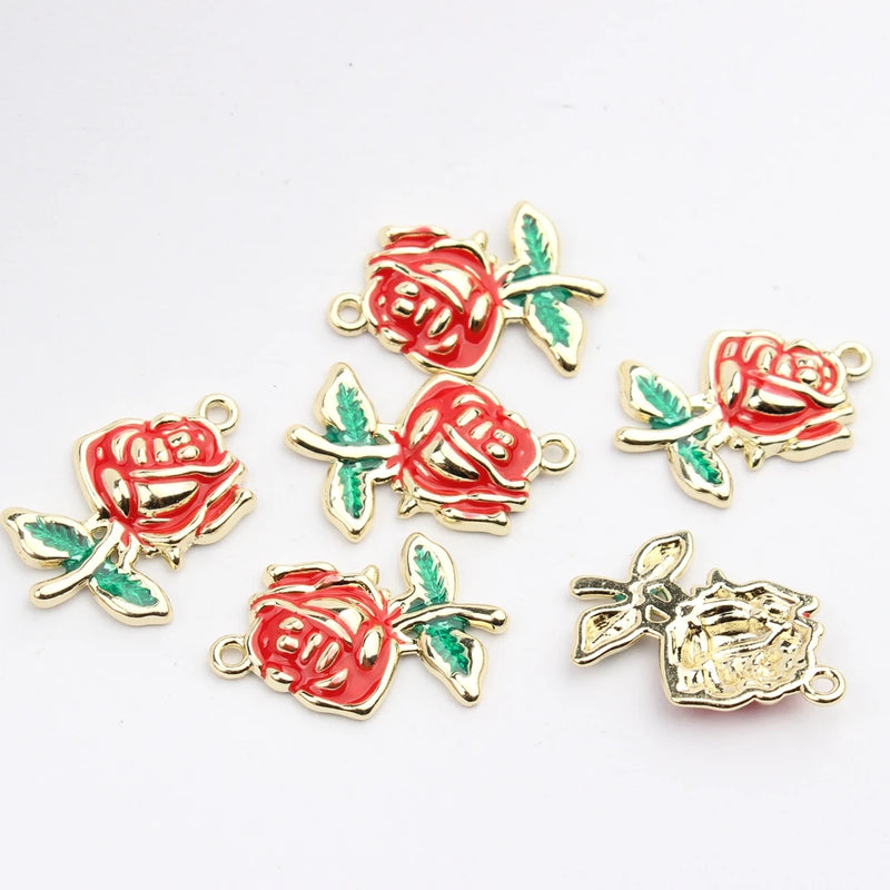 10pcs Zinc Alloy Enamel Rose Flowers Charms for DIY Jewelry Making