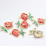 10pcs Zinc Alloy Enamel Rose Flowers Charms for DIY Jewelry Making