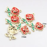 10pcs Zinc Alloy Enamel Rose Flowers Charms for DIY Jewelry Making