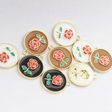 Enamel Charms Rose Flowers Coin Charms 10pcs for DIY Jewelry Making