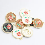 Enamel Charms Rose Flowers Coin Charms 10pcs for DIY Jewelry Making