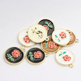 Enamel Charms Rose Flowers Coin Charms 10pcs for DIY Jewelry Making