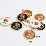 Enamel Charms Rose Flowers Coin Charms 10pcs for DIY Jewelry Making