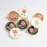 Enamel Charms Rose Flowers Coin Charms 10pcs for DIY Jewelry Making