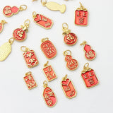 Zinc Alloy Enamel Chinoiserie Good Luck Red Pendants 10pcs