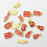 Zinc Alloy Enamel Chinoiserie Good Luck Red Pendants 10pcs