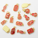 Zinc Alloy Enamel Chinoiserie Good Luck Red Pendants 10pcs