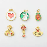 10pcs Zinc Alloy Enamel Chinoiserie Good Luck Pendants