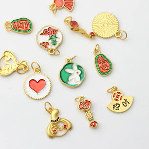 10pcs Zinc Alloy Enamel Chinoiserie Good Luck Pendants