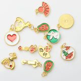 10pcs Zinc Alloy Enamel Chinoiserie Good Luck Pendants