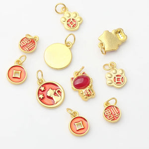 Zinc Alloy Enamel Chinoiserie New Year Good Luck Pendants 10pcs/lot