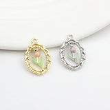 Enamel Tulip Flowers Coin Charms 6pcs/lot DIY Jewelry Making