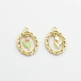 Enamel Tulip Flowers Coin Charms 6pcs/lot DIY Jewelry Making