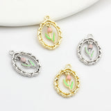 Enamel Tulip Flowers Coin Charms 6pcs/lot DIY Jewelry Making