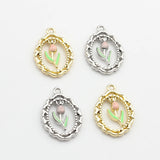 Enamel Tulip Flowers Coin Charms 6pcs/lot DIY Jewelry Making