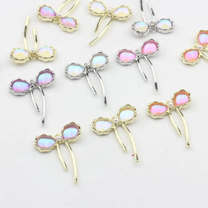 Hollow Iridescent Bow Charms 6pcs DIY Earrings Jewelry