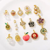 Zinc Alloy Flower Fruit Pendant Charms with Zircon Inlay for DIY Jewelry Making