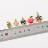 Zinc Alloy Flower Fruit Pendant Charms with Zircon Inlay for DIY Jewelry Making