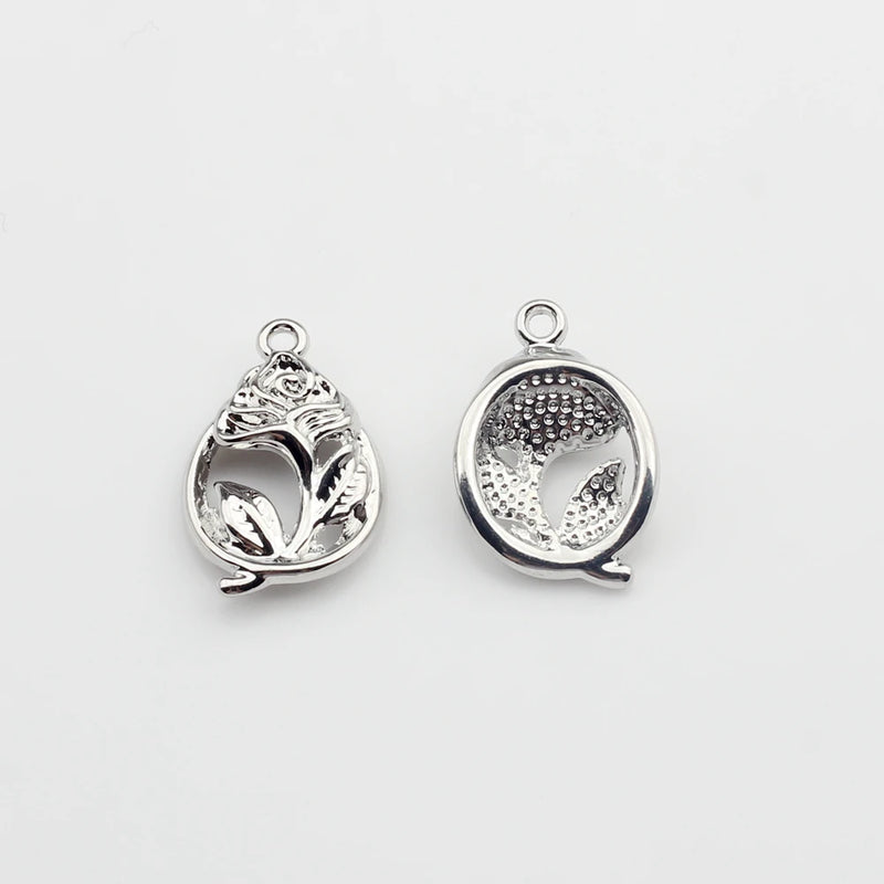 Heart Shape Rose Flower Charms 10pcs For DIY Necklace Bracelet Jewelry