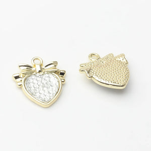 Zinc Alloy Heart Zircon Bowknot Pendant 6pcs for DIY Necklace Jewelry