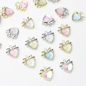 Zinc Alloy Heart Zircon Bowknot Pendant 6pcs for DIY Necklace Jewelry