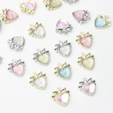 Zinc Alloy Heart Zircon Bowknot Pendant 6pcs for DIY Necklace Jewelry