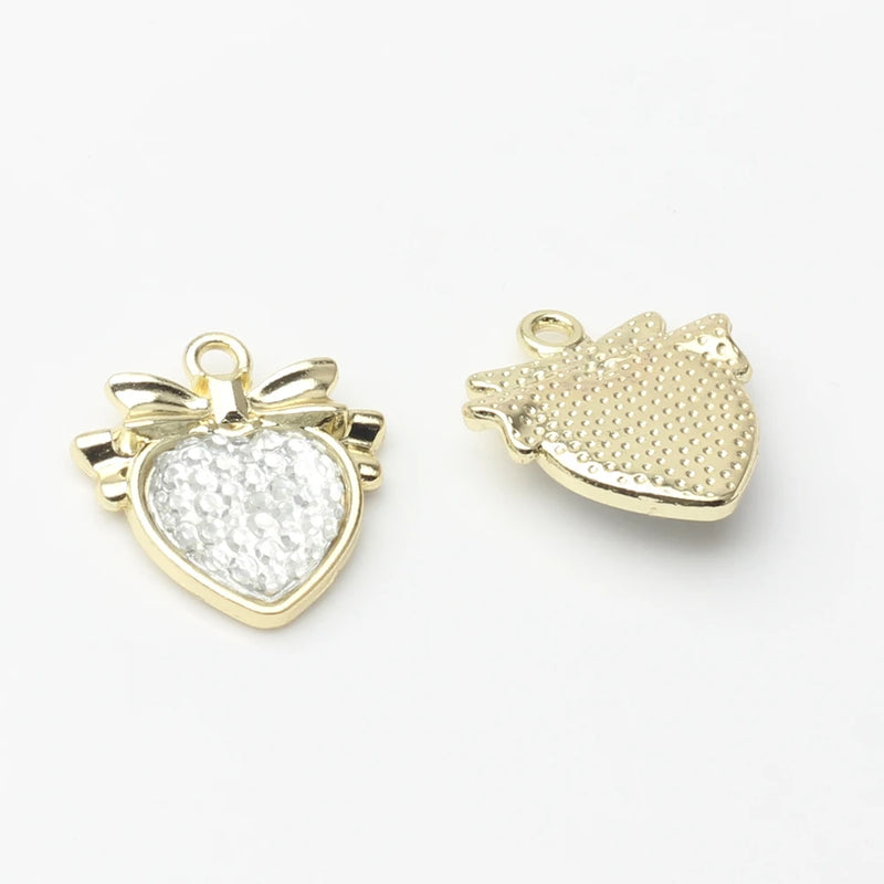 Zinc Alloy Heart Zircon Bowknot Pendant 6pcs for DIY Necklace Jewelry