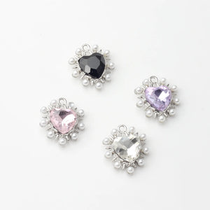Heart Zircon Pearl Charms Pendant 6pcs/lot DIY Necklace Jewelry Making